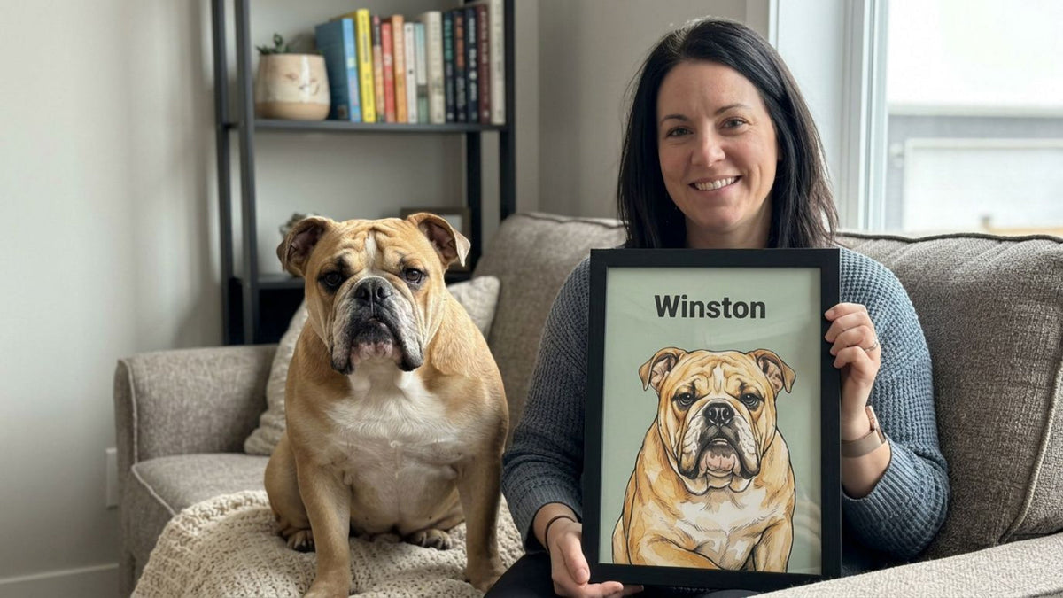 Personalized watercolor pet portrait displayed as a meaningful gift for a pet lover