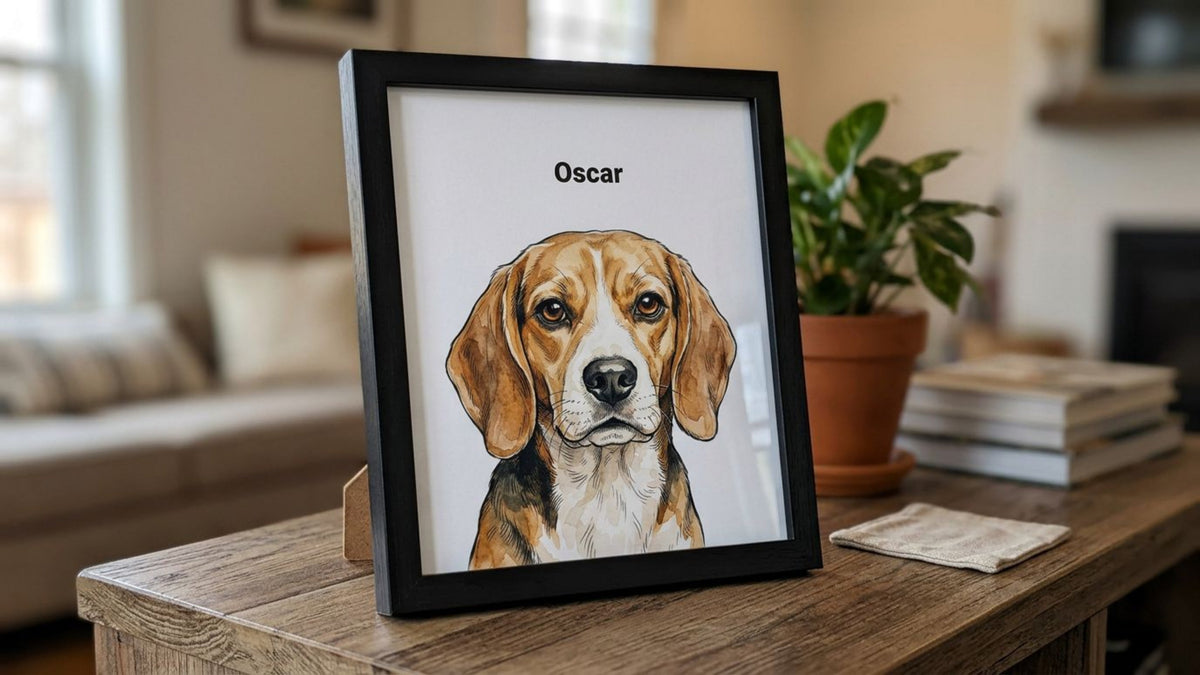Personalized watercolor pet memorial portrait displayed as a thoughtful remembrance gift