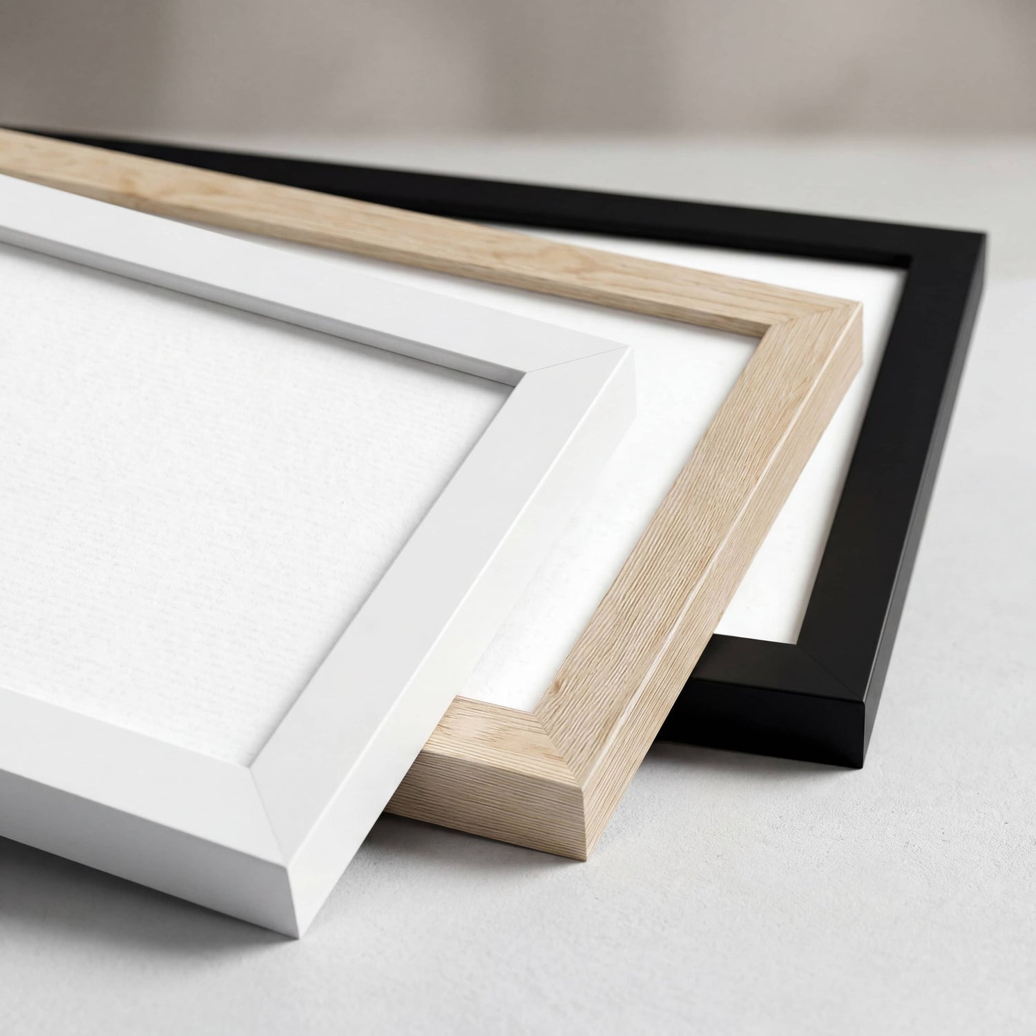 Black, white, and natural wood frame options for custom pet portraits
